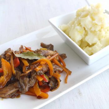 Oyster mushrooms with carob syrup & mashed potatoes