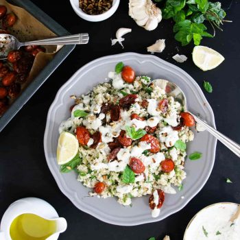 Couscous with roasted tomatoes and tzatziki